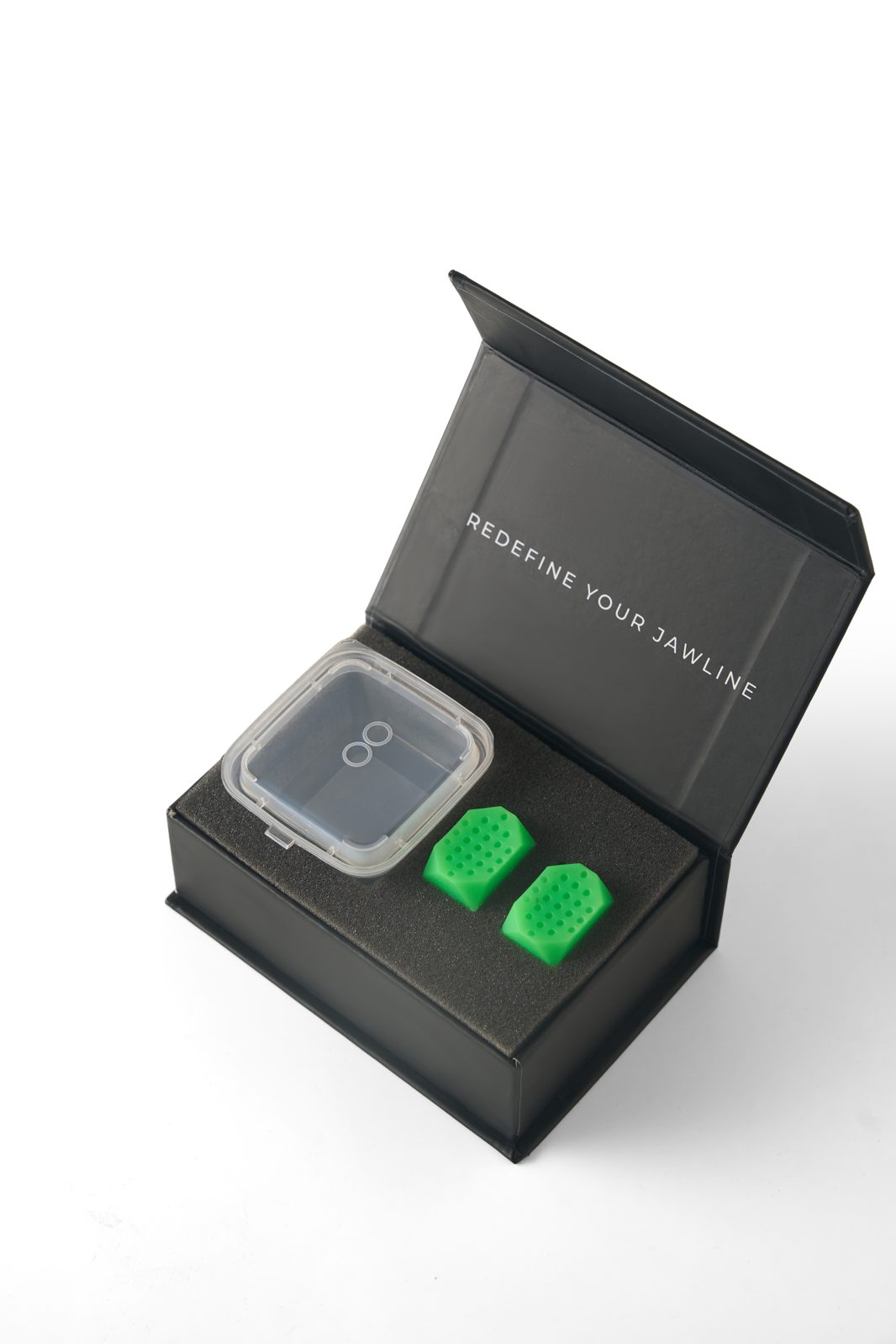 JAWZ set with two jawline exercisers and travel case